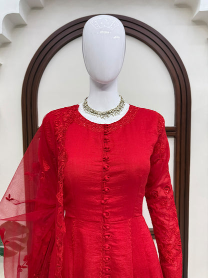 Effortless charm red velvet 3 pieces set Anarakali set