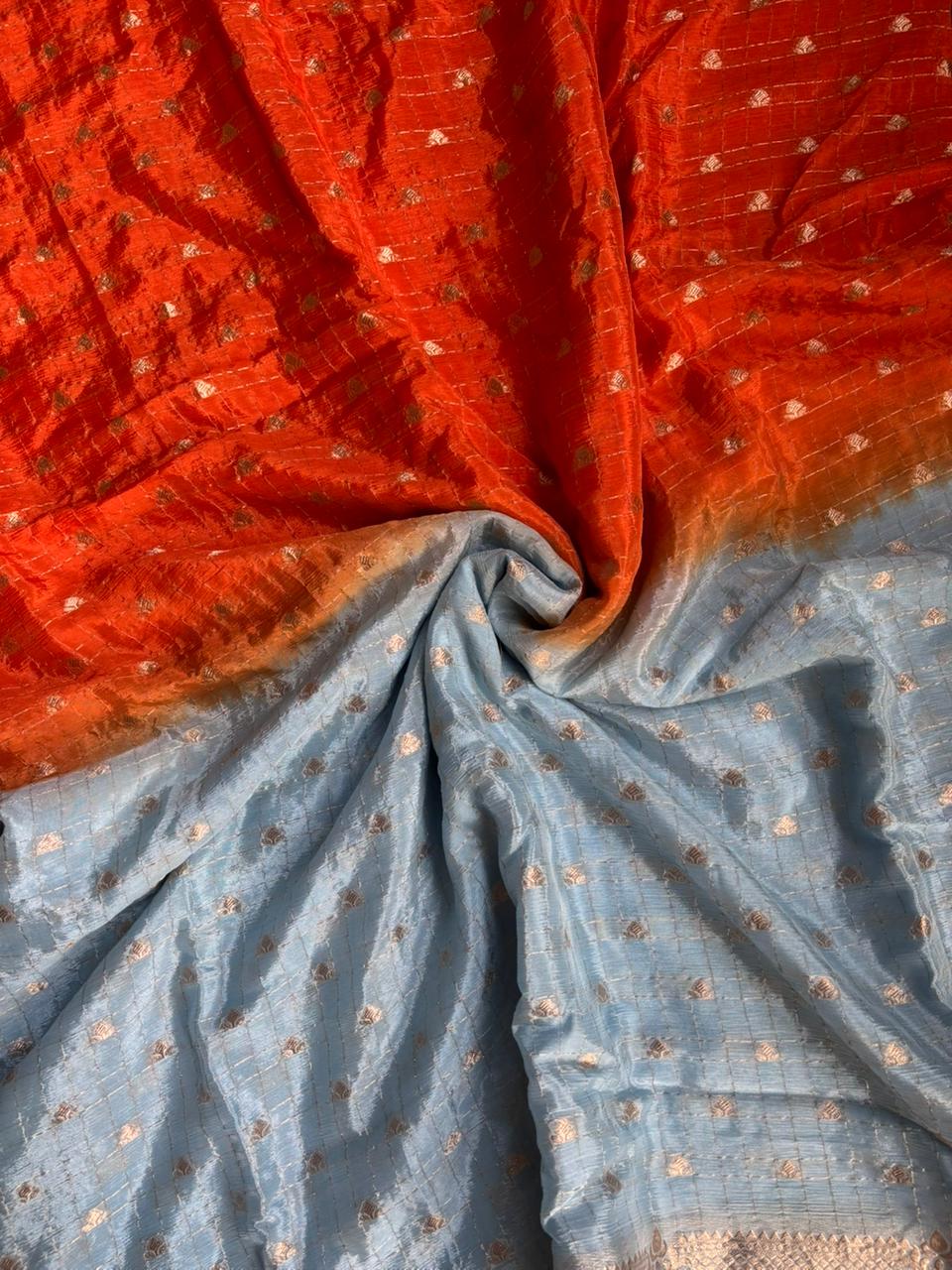 2d shade vintage Chinnon saree with Bandhani  style