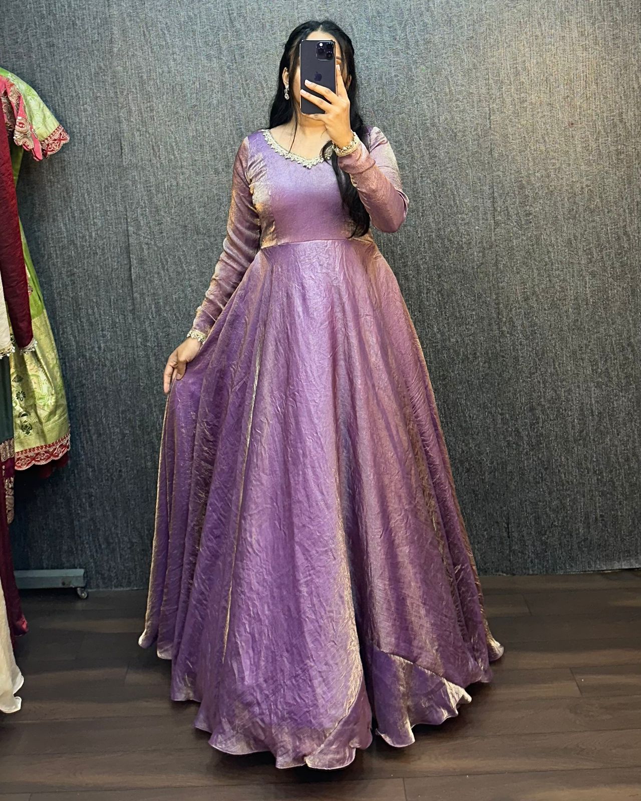 Fendy silk crush mirror lace gowns