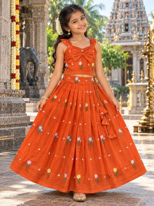 Kids Mul Chanderi embroidery cotton cut flower sets
