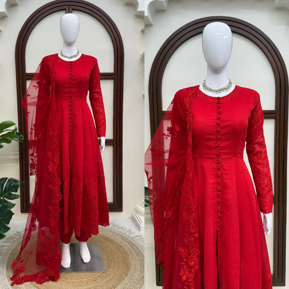 Effortless charm red velvet 3 pieces set Anarakali set
