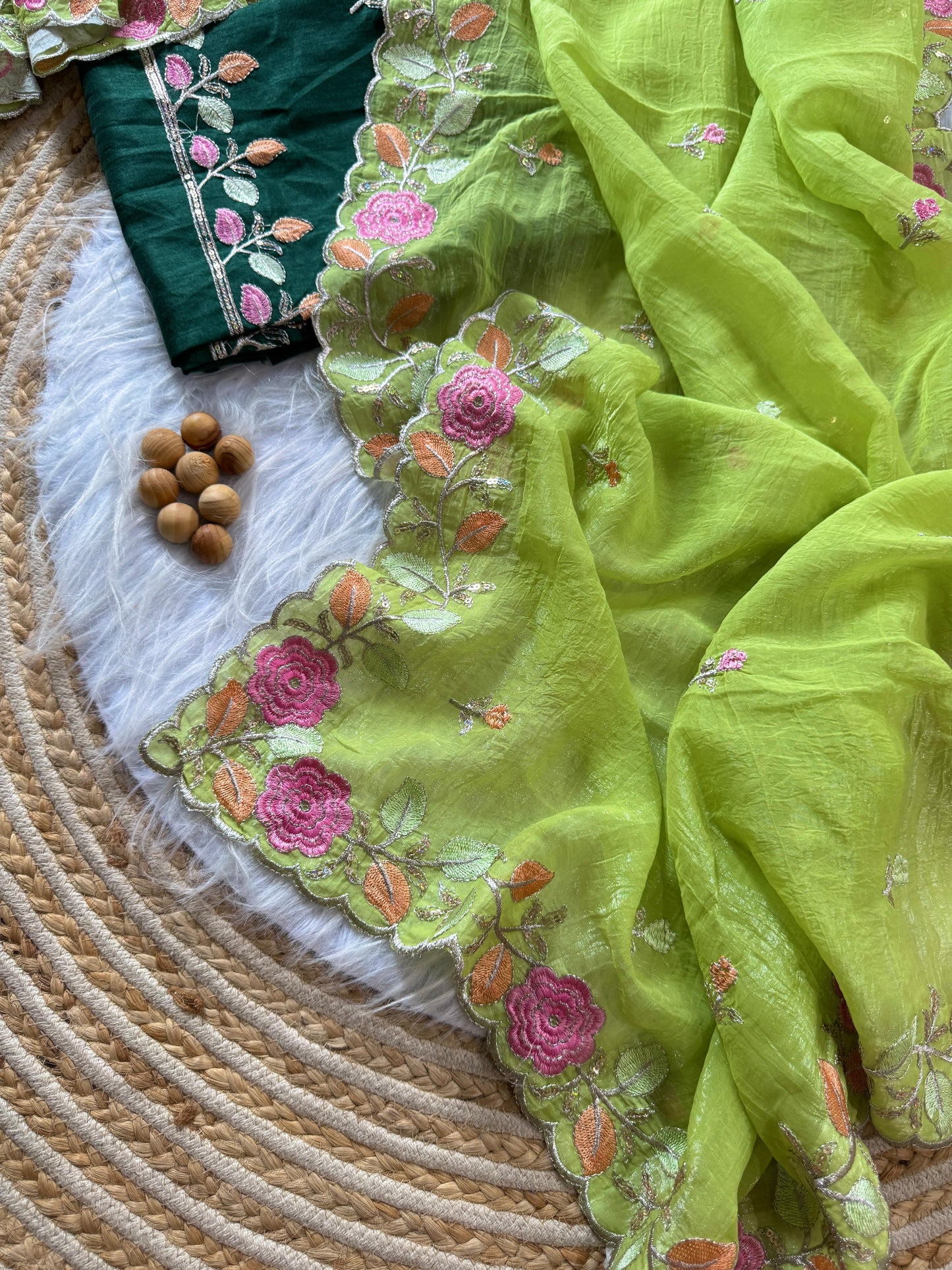 Chiffon floral Embroidery Crush budget sarees