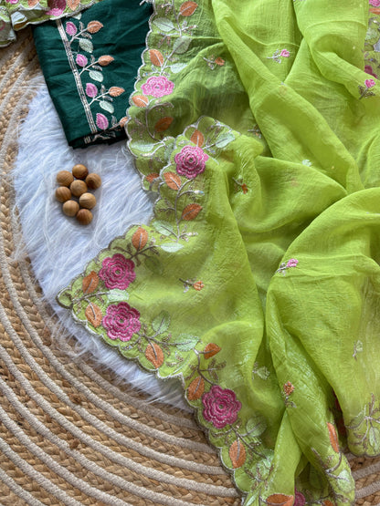 Chiffon floral Embroidery Crush budget sarees