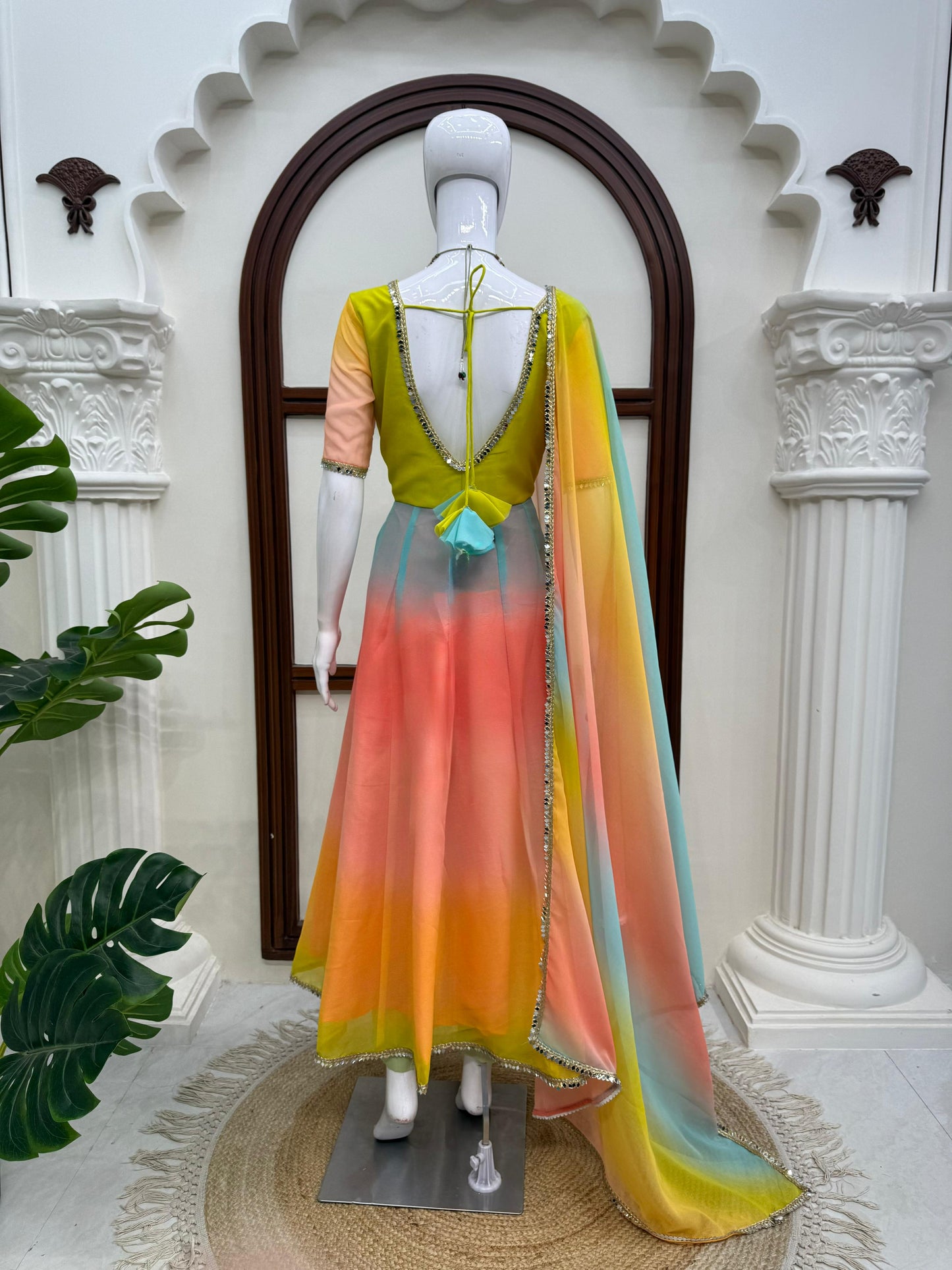 Rainbow Anarkali charm gown