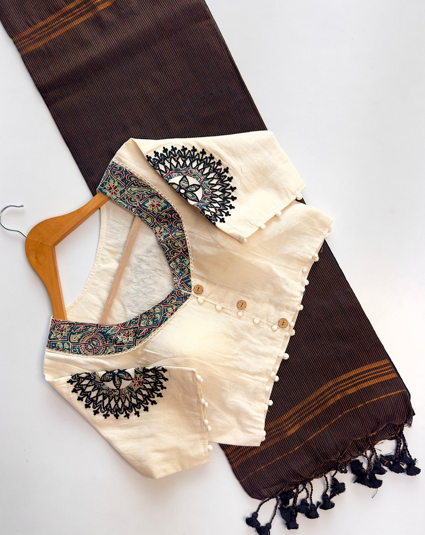 Khadi cotton saree with stiched blouse