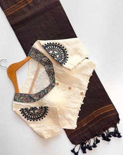 Khadi cotton saree with stiched blouse