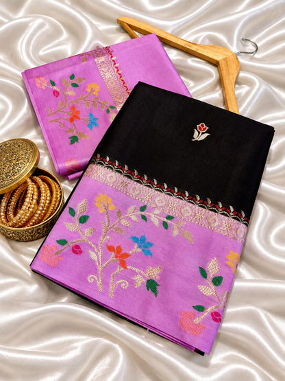 Budget Banarasi Katan Silk Saree with Contrast Alfi Border