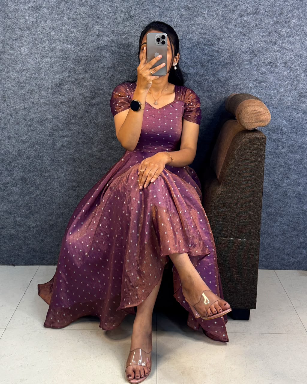 Designer princess party wear tissue butti midi gown