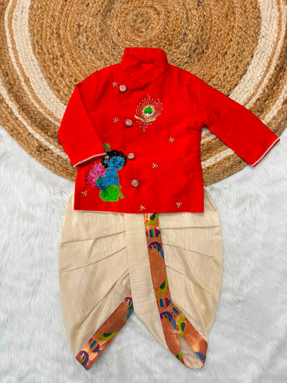 Premium Boy  Raw Silk Kurta with Dhoti Set
