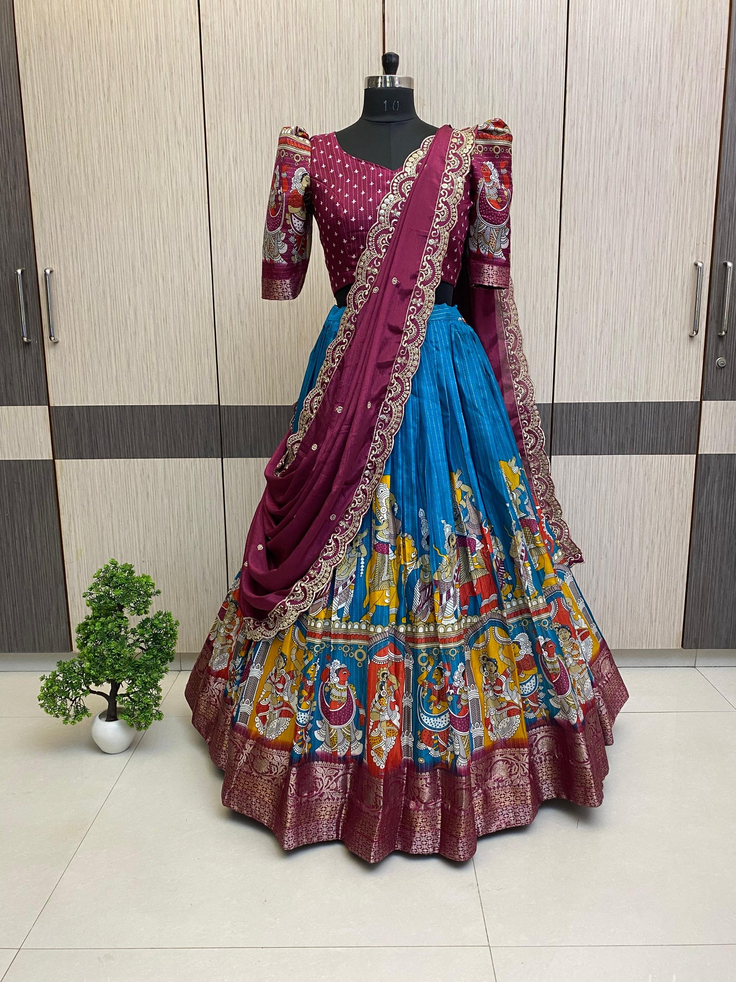 Kalamkari Unstitched Lehengas Choli sets