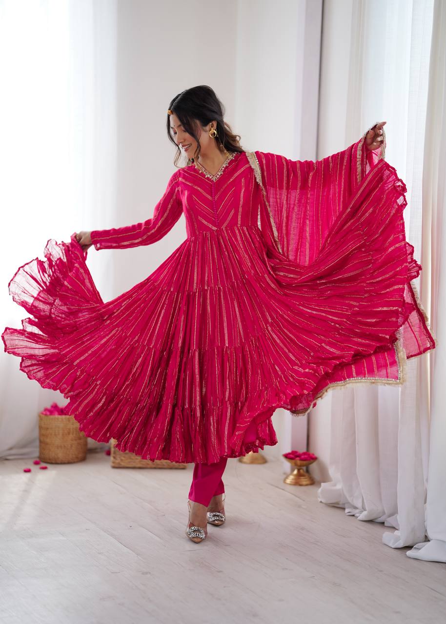 Elegant Mirror Work with Designer Anarkali Three Piece Set