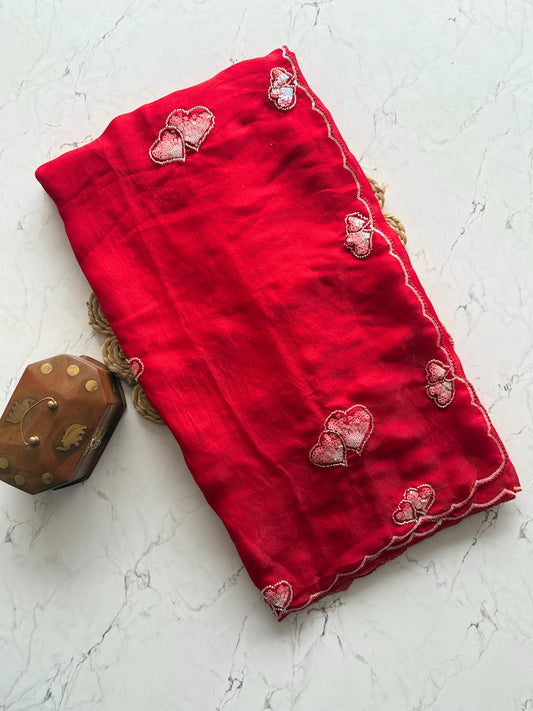 Trending space silk heart bits fendi silk saree