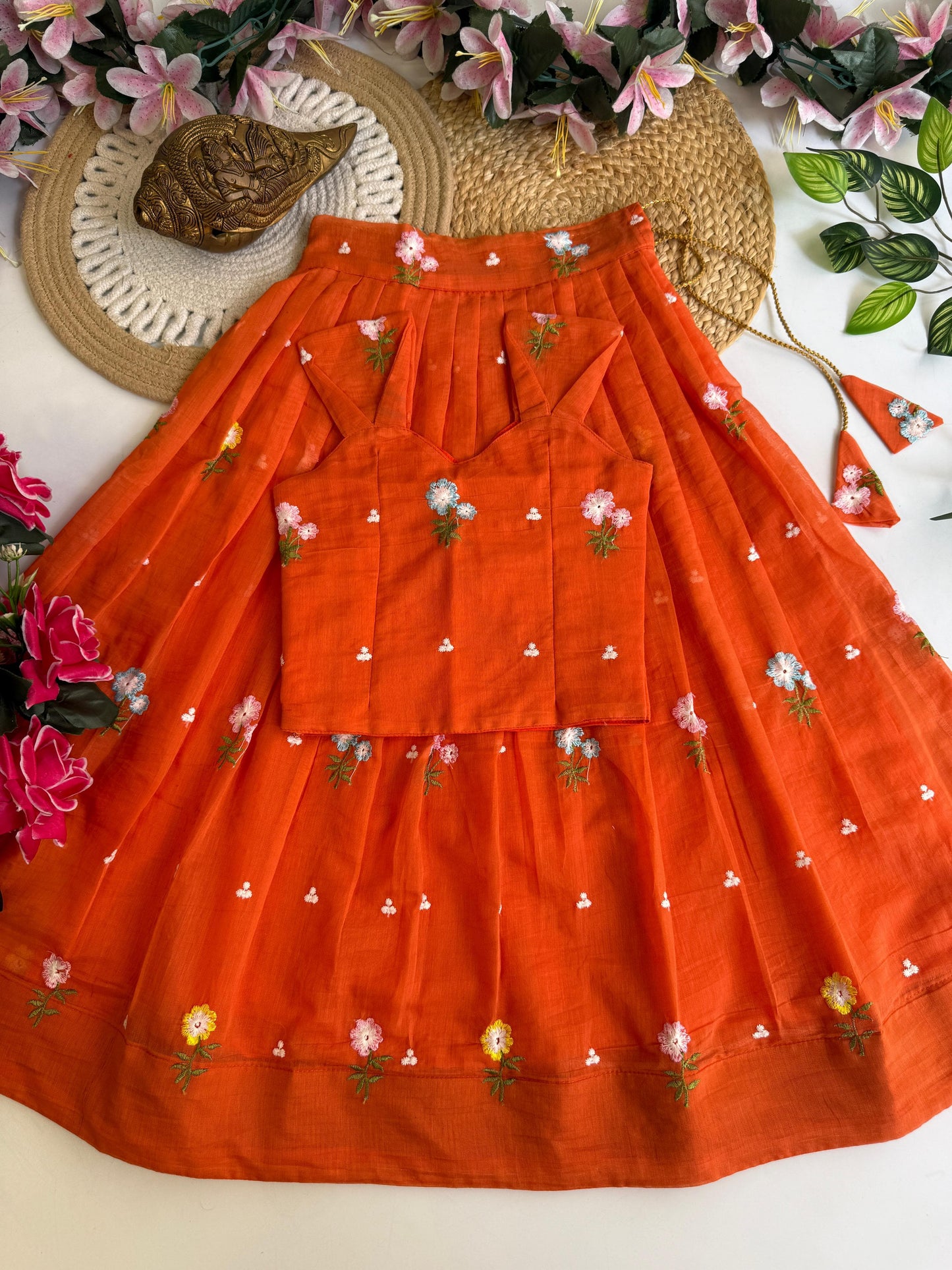 Kids Mul Chanderi embroidery cotton cut flower sets