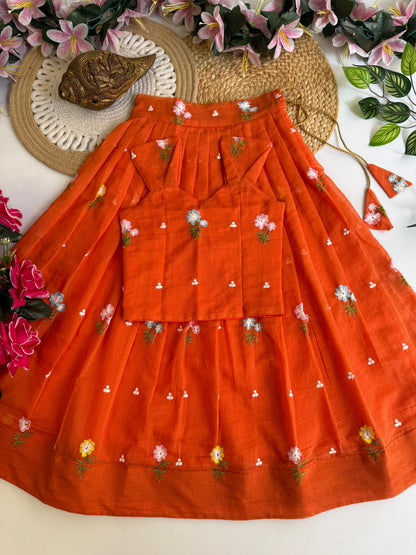Kids Mul Chanderi embroidery cotton cut flower sets