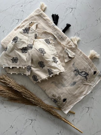 Chanderi Cotton Saree With Multy Thread Cow, Horse Work And Cotton Tussles with stitched blouse
