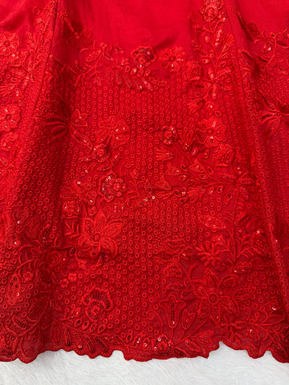 Effortless charm red velvet 3 pieces set Anarakali set