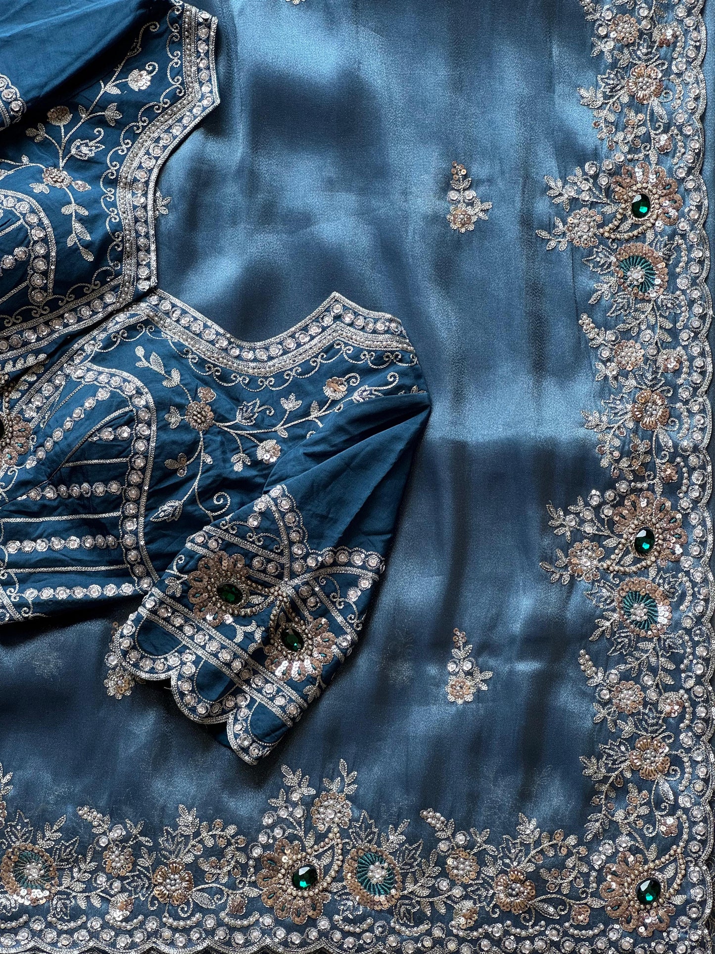 Cocktail  Ocean blue luxe Saree with stitched blouse