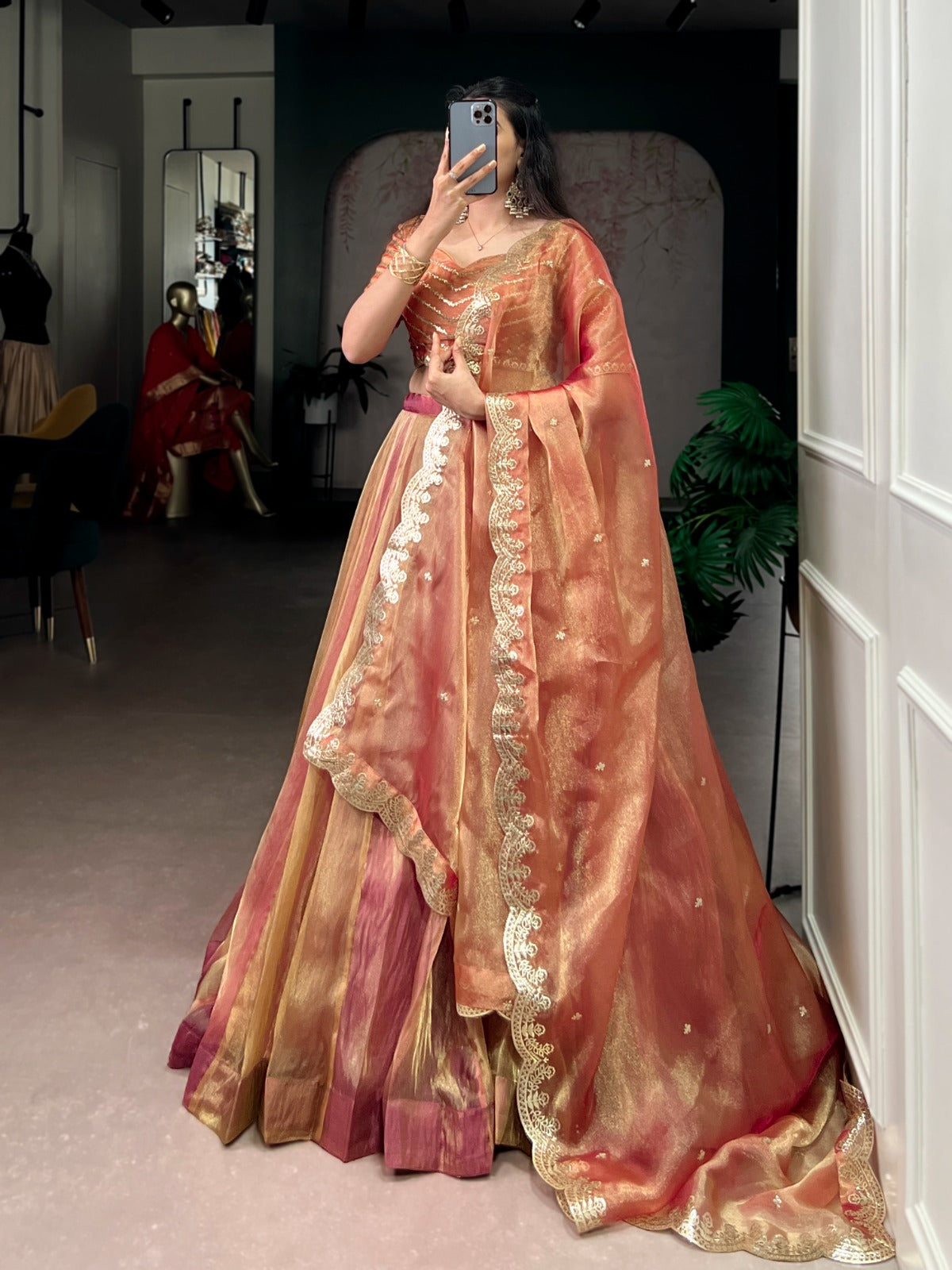 Designer Carika silk embroidery ethereal dupatta lehenga