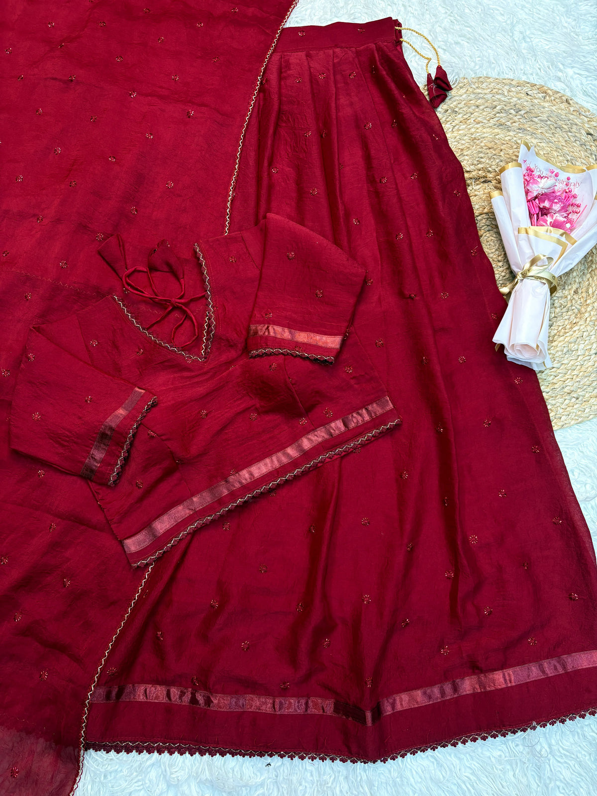 Trending Designer rangoli crush fabric with beads worked ready to wear lehenga