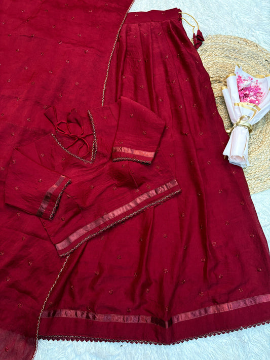Trending Designer rangoli crush fabric with beads worked ready to wear lehenga