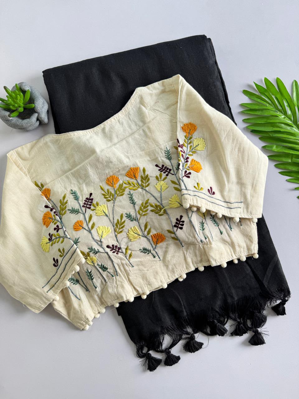 Cotton saree with stitched blouse