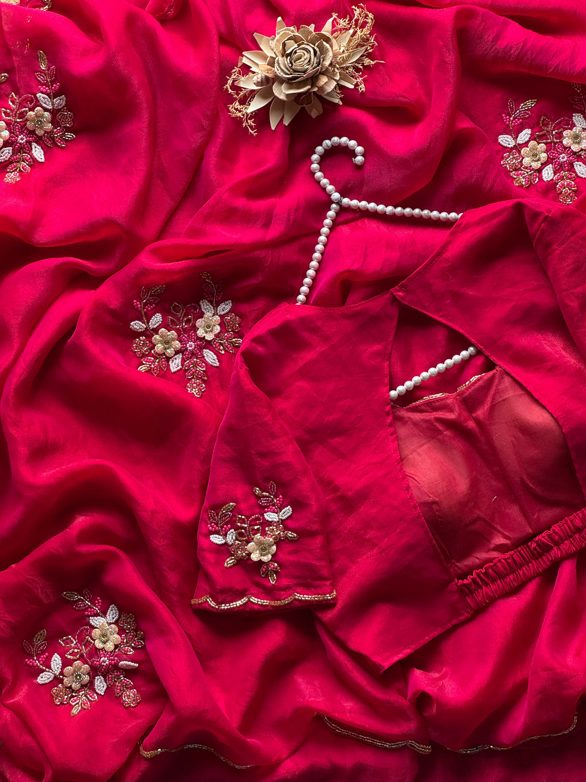 Sinderella handwork chiffon saree with stitched blouses