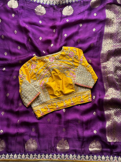 Pure coding work wedding look luxe saree with stitched blouse