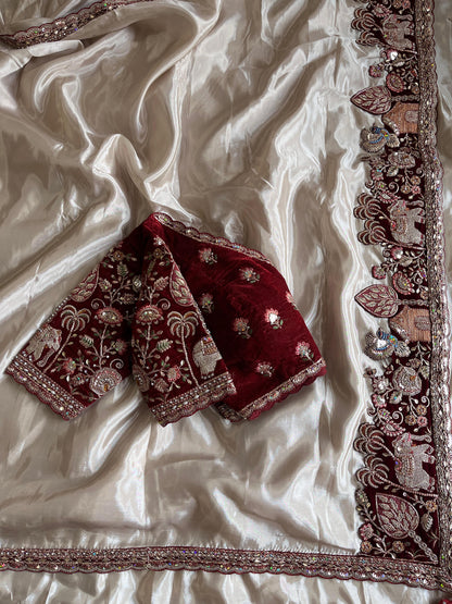 Luxe Pure Uppada coding work Stitched Saree with blouse