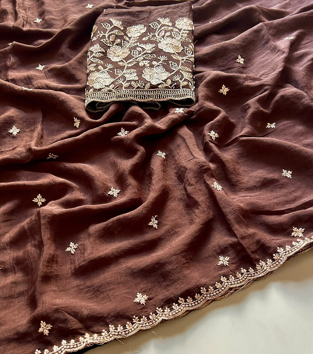 Budget chocolate gold Cara’s bitty saree