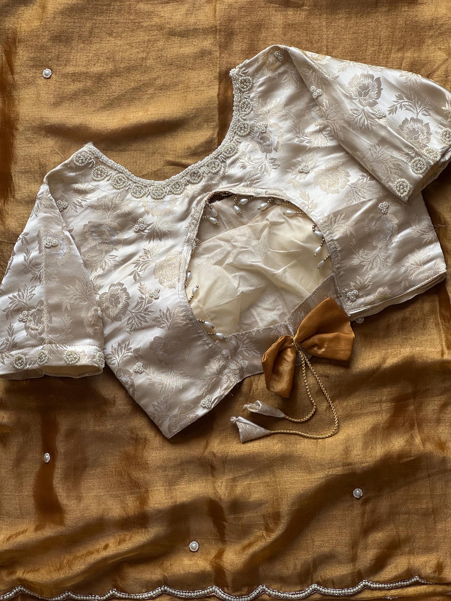 Gold peacock saree with stitched blouse