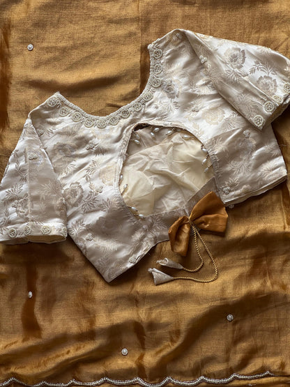 Gold peacock saree with stitched blouse