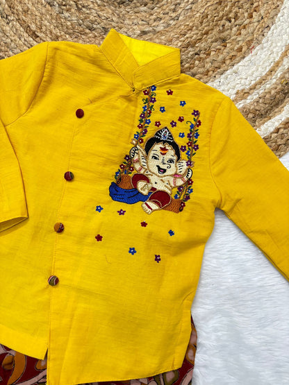 Kids Ganesh maggam work kurta dhoti set