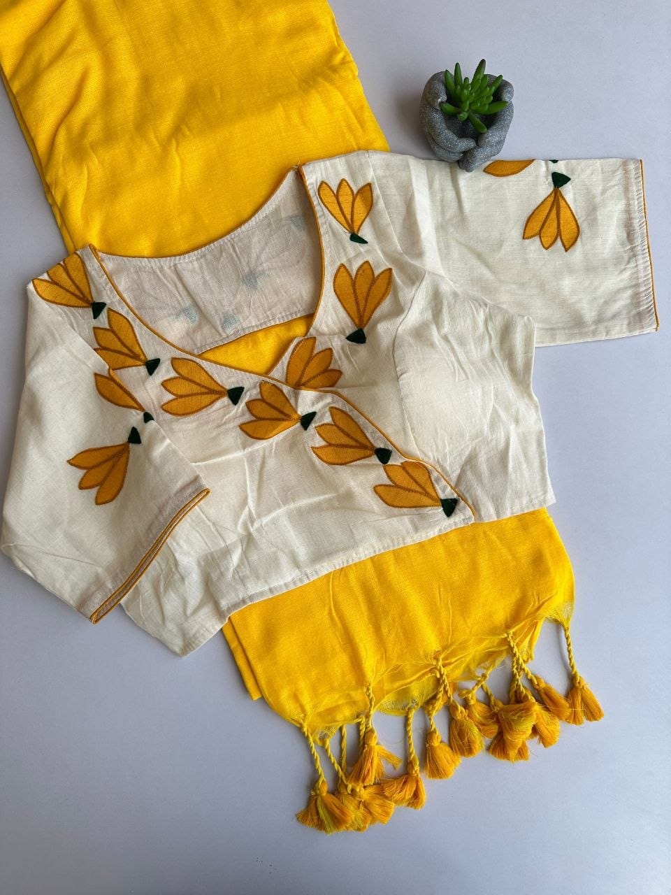 Khadi cotton with  stitched blouse