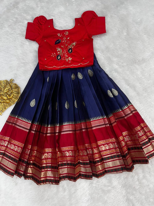 Kids Ugadi special cute weaving with work blouses