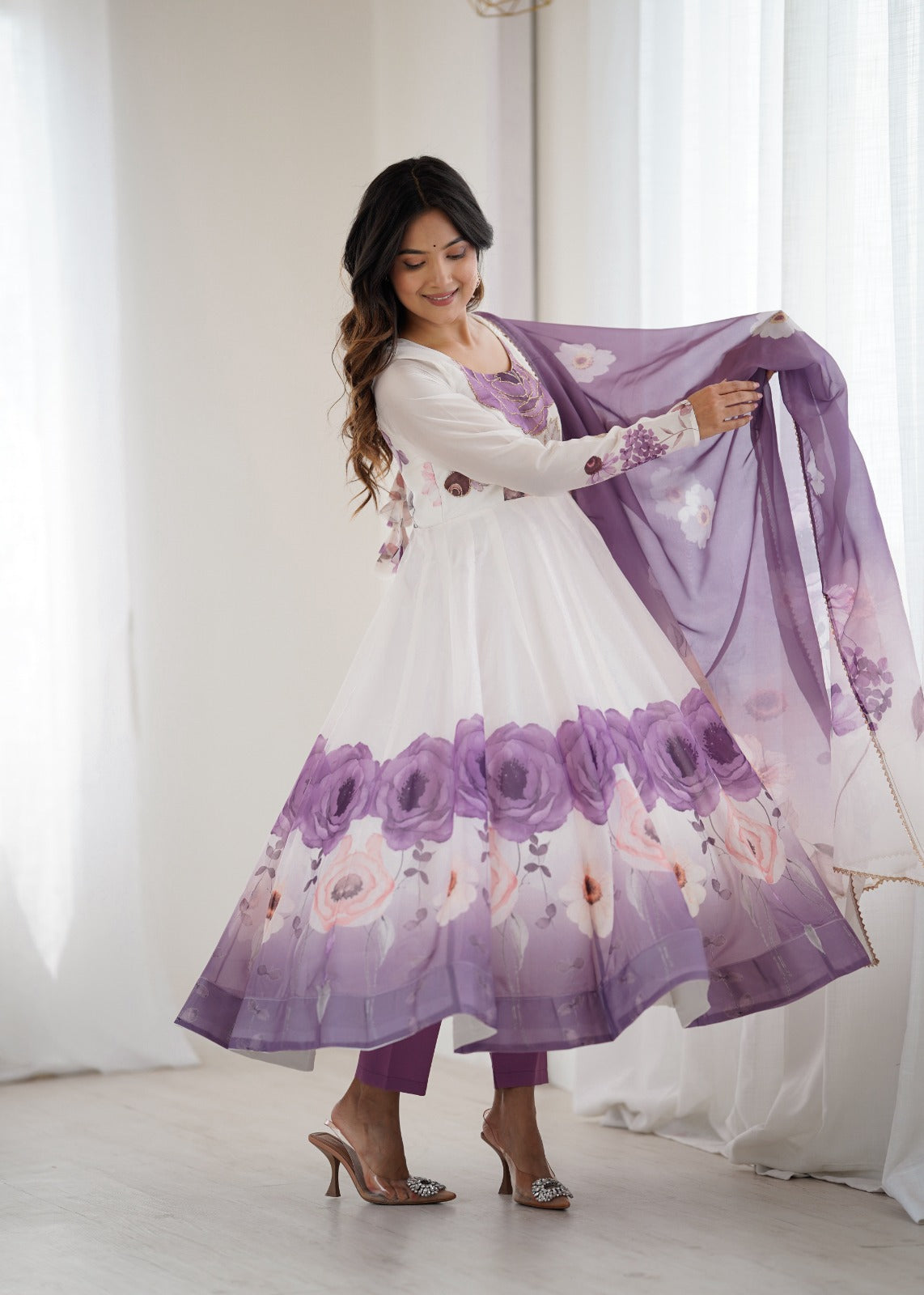 Floral printed Organza Anarkali Suit set