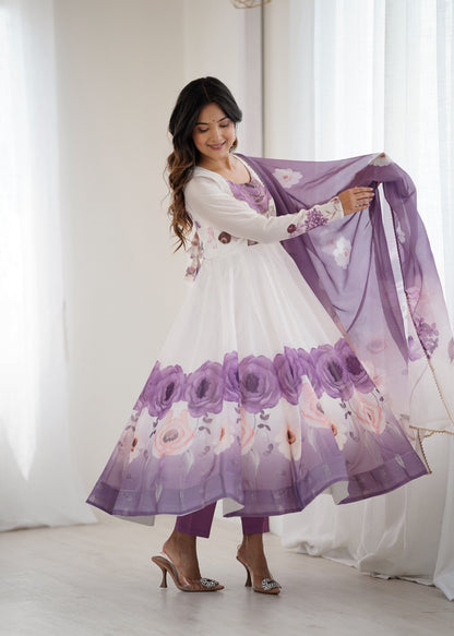 Floral printed Organza Anarkali Suit set
