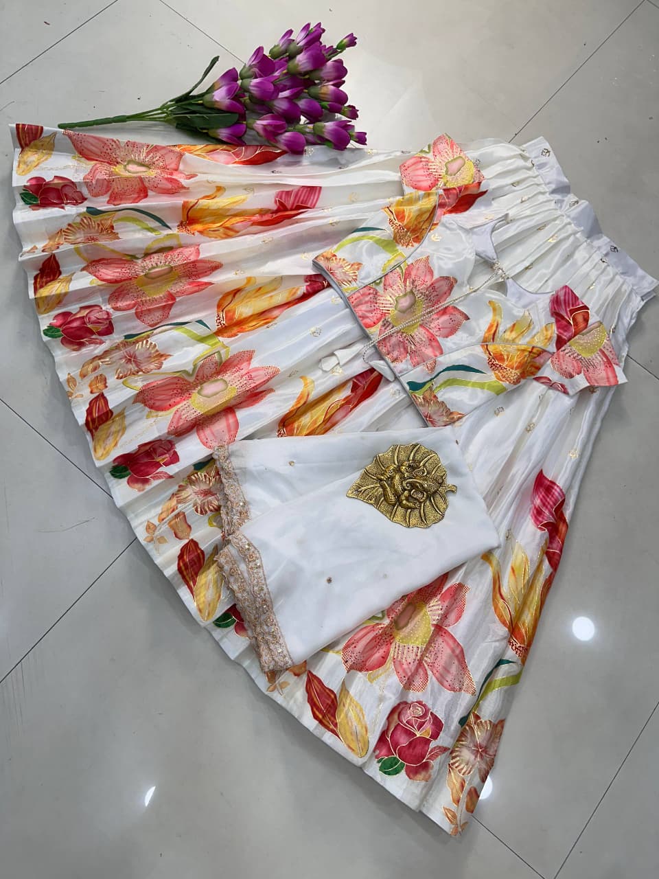Kids Cute Croptop model Chinon silk Postition work sets