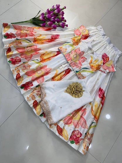 Kids Cute Croptop model Chinon silk Postition work sets