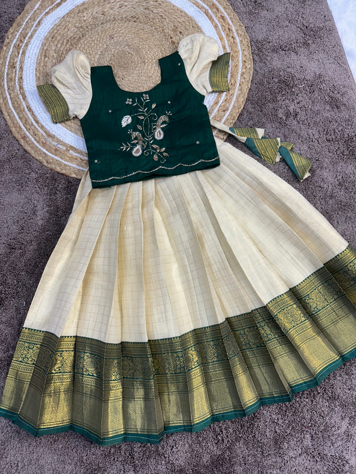 Kids cute Sravanamasam special semi Pavada sets