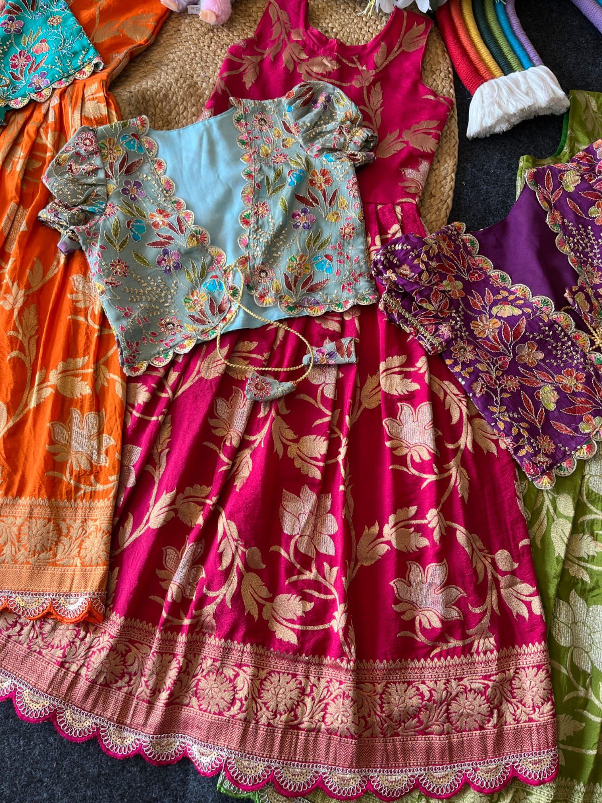 Khadi Georgette 2 in One Gown with Coat sets Kids Gowns