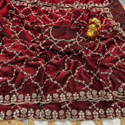Luxe grand party beeds work velvet shine saree