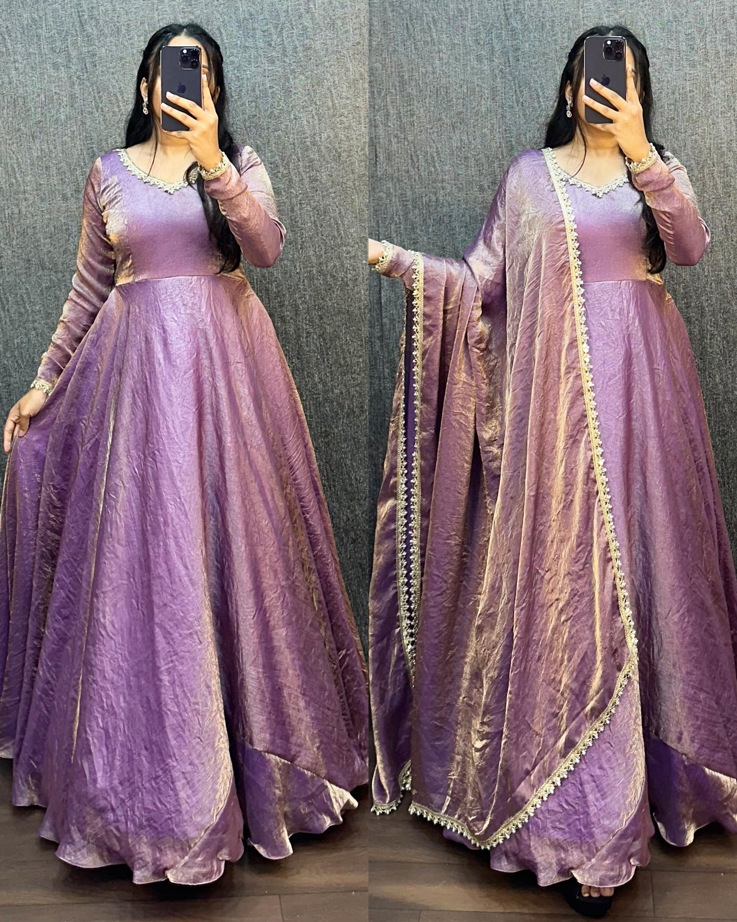 Fendy silk crush mirror lace gowns
