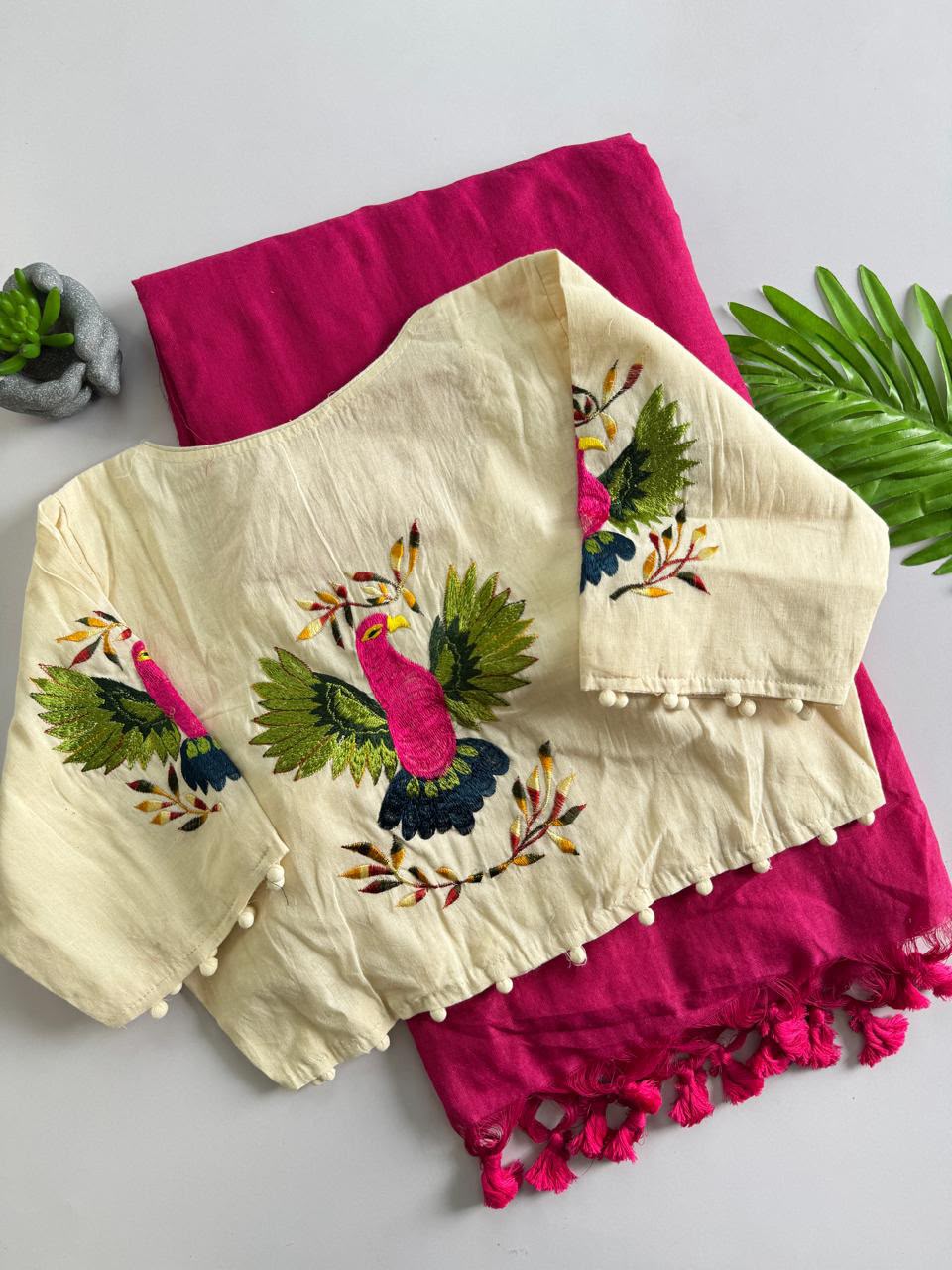 Cotton saree with stitched blouse