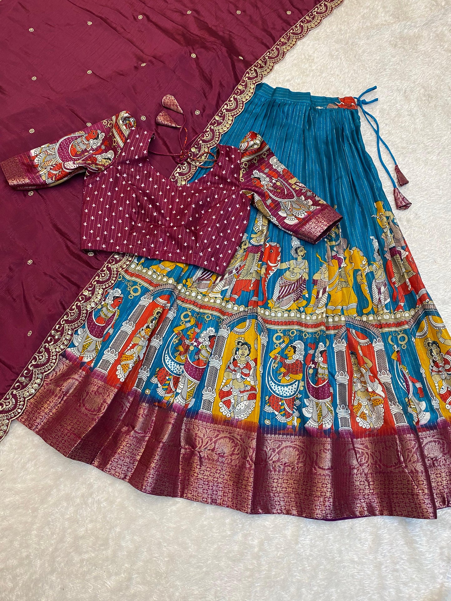Kalamkari Unstitched Lehengas Choli sets