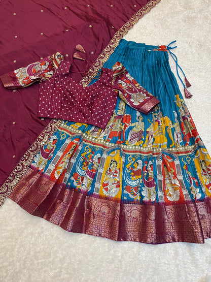Kalamkari Unstitched Lehengas Choli sets