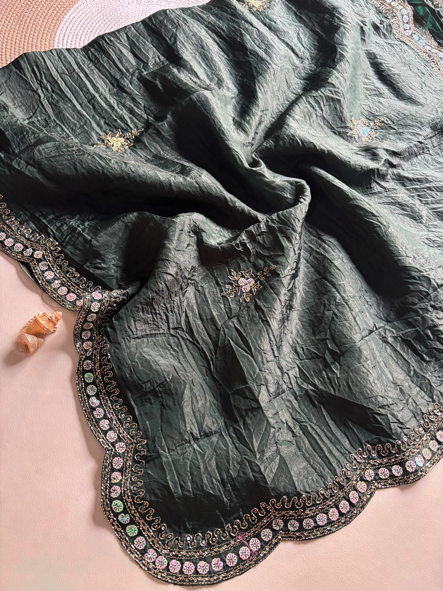 New gold crush saree with stitched blouse