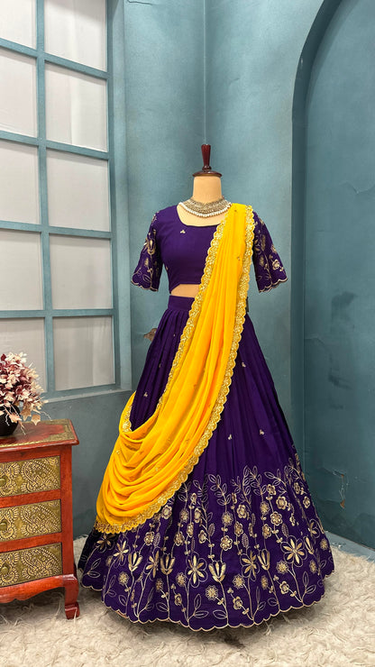 Blooming Vichitra silk designer lehenga