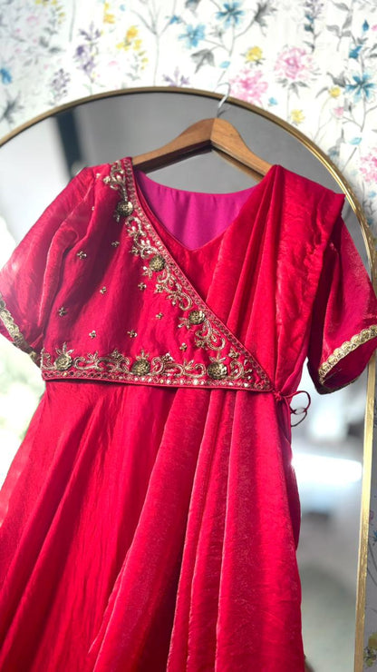 Pink Maggam fusion long Gowns