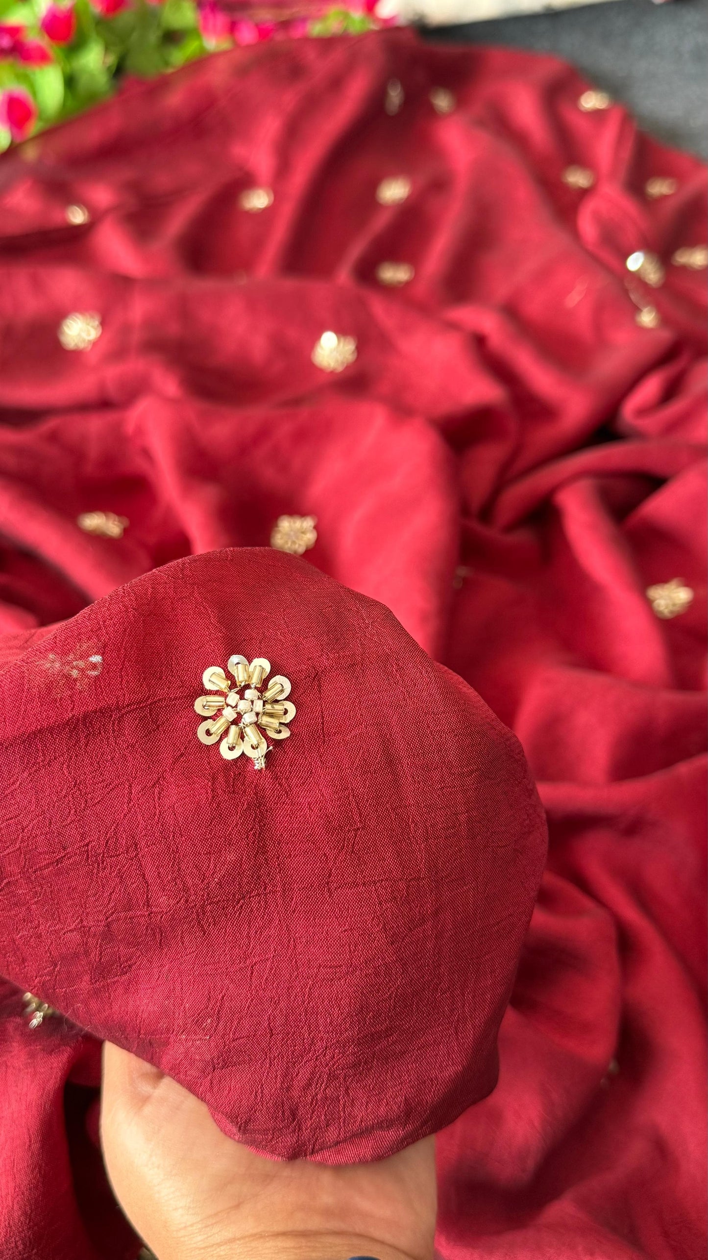 Premium crush carry free beads embroidery budget saree