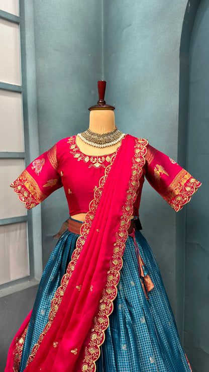 Kanjivaram silk Designer jacquard embroidery lehenga sets